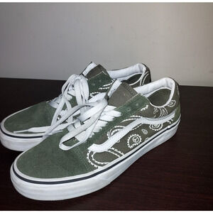 Vans Women's Old Skool Sneakers 8M Lace Up Peace Paisley Skateboarding Green